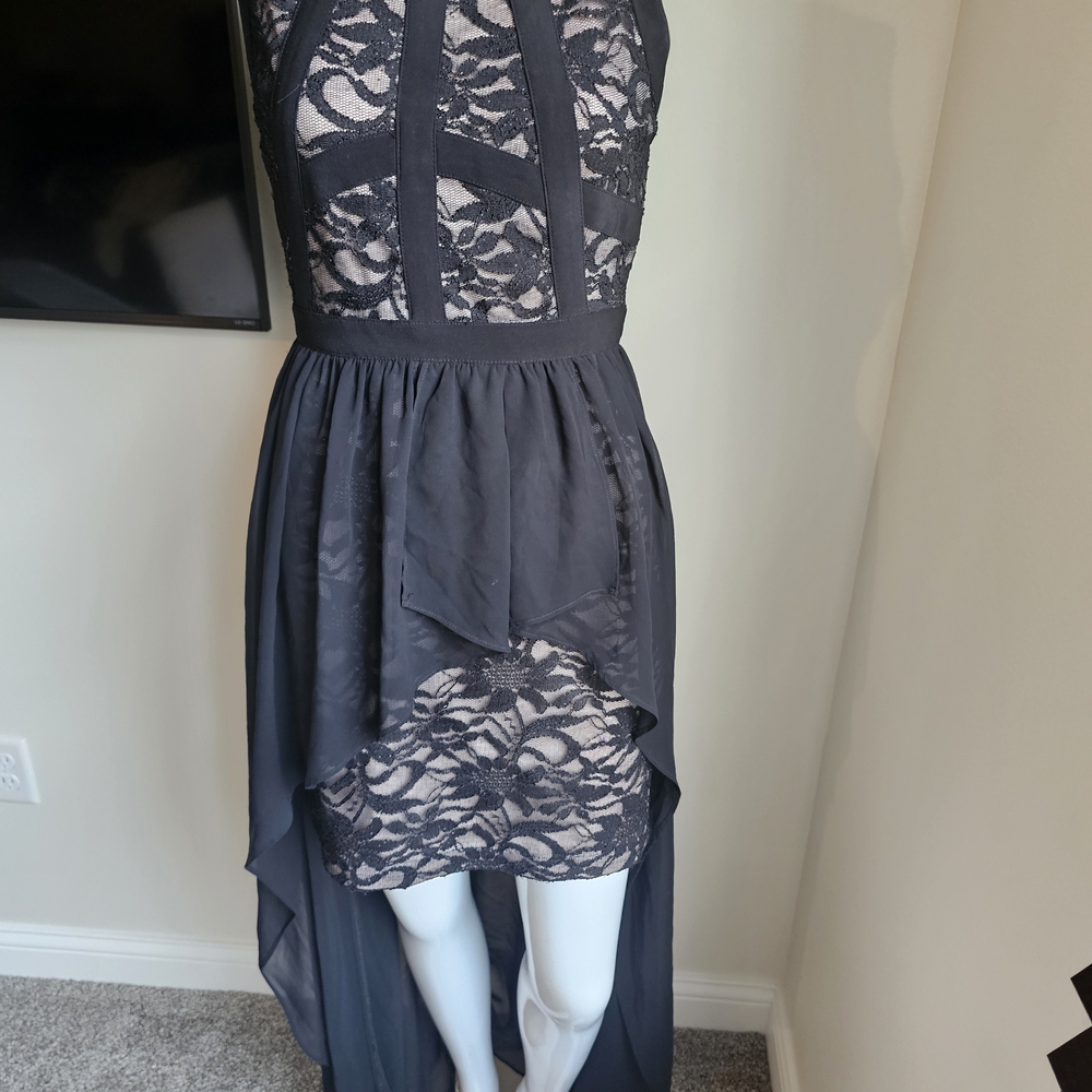 Elegant Black Lace High-Low Dress